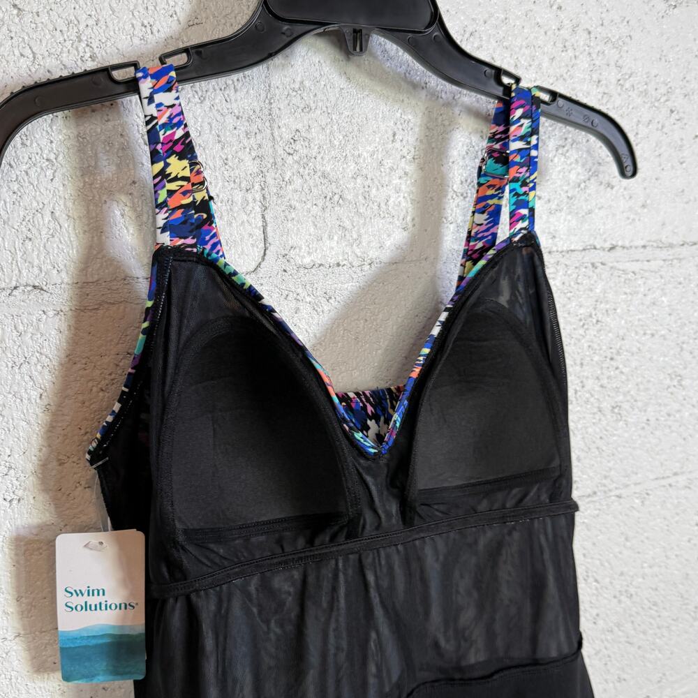 Swim Solutions Women's Printed Tiered Fauxkini 1pc swimsuit Rainbow Rain 14 $102 - Picture 6 of 9